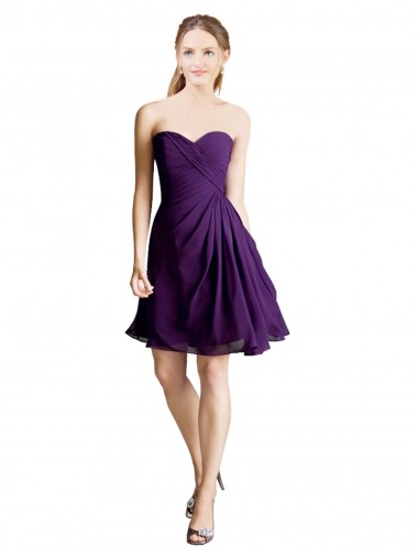 Purple A-Line Strapless Knee Length Bridesmaid Dress Hobart