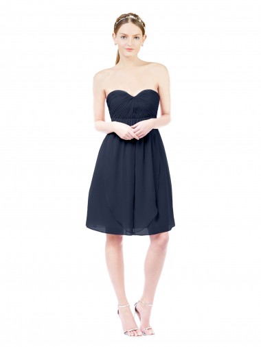 Open Back Dark Navy A-Line Sweetheart Knee Length Bridesmaid Dress Hobart