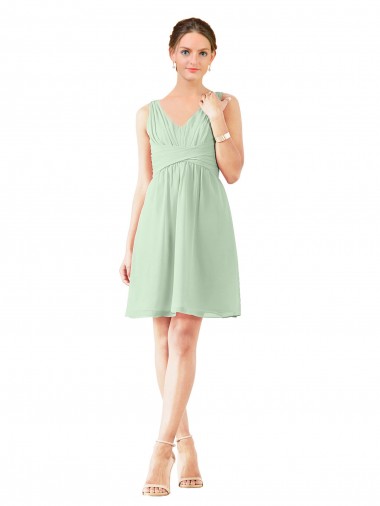 Sage A-Line V-Neck Knee Length Bridesmaid Dress Hobart