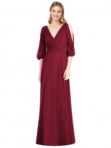 V-Back Burgundy Trumpet V-Neck Long Formal Dress / Bridesmaid Dress Hobart