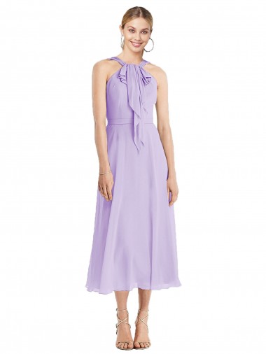 V-Back Lilac A-Line Halter Neck Tea length Prom Dress / Bridesmaid Dress Hobart