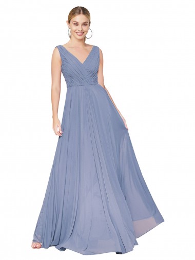 V-Back Dusty Blue A-Line High Neck Long Formal Evening Gown / Prom Dress / Bridesmaid Dress Hobart