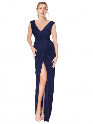 V-Back Dark Navy Mermaid High Neck Long Formal Evening Gown / Prom Dress / Bridesmaid Dress Hobart