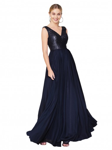 V-Back Dark Navy A-Line High Neck Long Semi Formal Evening Gown / Prom Dress / Bridesmaid Dress Hobart