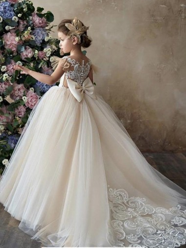 Champagne Ball Gown Sweetheart Chapel Train Flower Girl Dresses Hobart