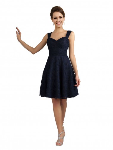 Dark Navy A-Line Sweetheart Knee Length Bridesmaid Dresses Hobart