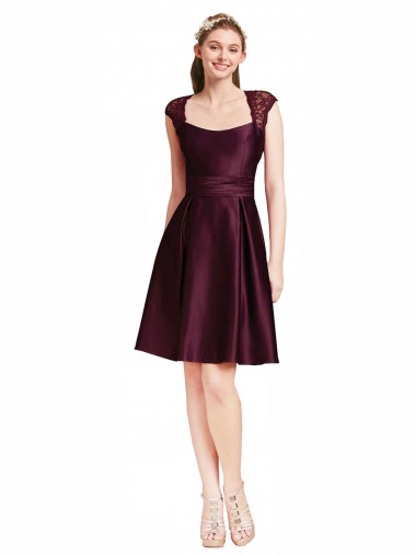 Open Back Grape A-Line Square Neck Knee Length Bridesmaid Dress Hobart