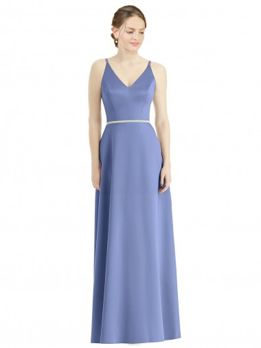 Periwinkle A-Line V-Neck Sleeveless Long Bridesmaid Dress Hobart
