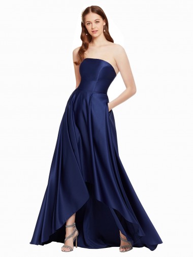 Low Back Dark Navy A-Line Strapless Long High Low Evening Gown / Prom Dress / Bridesmaid Dress Hobart