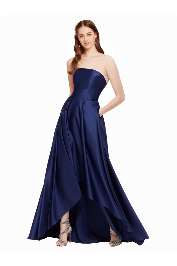 Low Back Dark Navy A-Line Strapless Long High Low Evening Gown / Prom Dress / Bridesmaid Dress Hobart