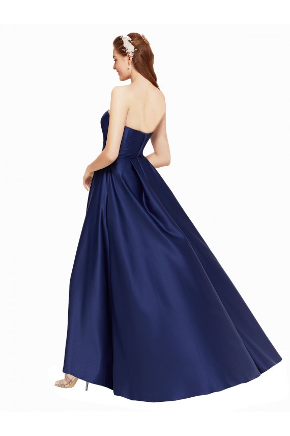 Low Back Dark Navy A-Line Strapless Long High Low Evening Gown / Prom Dress / Bridesmaid Dress Hobart