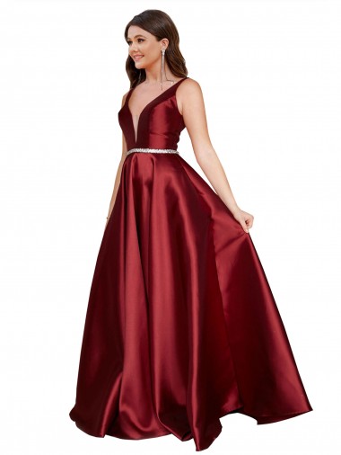 V-Back Burgundy A-Line V-Neck Long Formal Plus Size Evening Gown / Prom Dress / Bridesmaid Dress Hobart