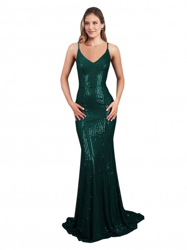 Low Back Dark Green Mermaid V-Neck Long Formal Evening Gown / Prom Dress / Bridesmaid Dress Hobart