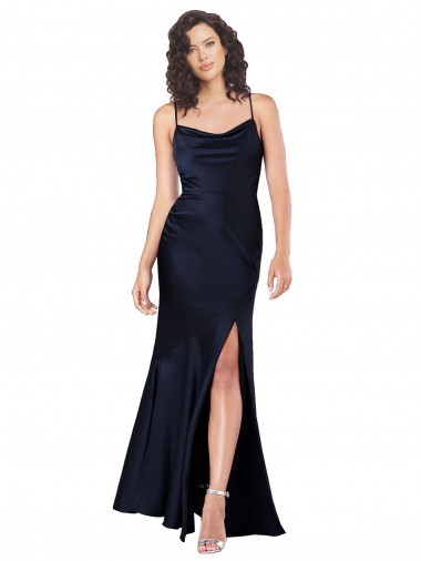 Dark Navy A-Line Cowl Neck Long Black Tie Evening Gown / Prom Dress / Bridesmaid Dress Hobart