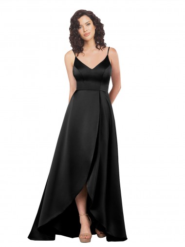 V-Back Black A-Line V-Neck Long High Low Evening Gown / Prom Dress / Bridesmaid Dress Hobart