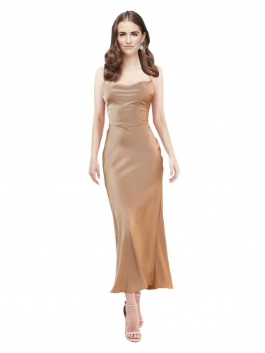 Open Back Rose Gold Sheath Cowl Neck Midi Length Formal Evening Gown / Prom Dress / Bridesmaid Dress Hobart