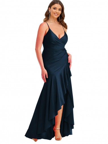 Dark Navy Mermaid Spaghetti Straps Long High Low Plus Size Evening Gown / Prom Dress / Bridesmaid Dress Hobart