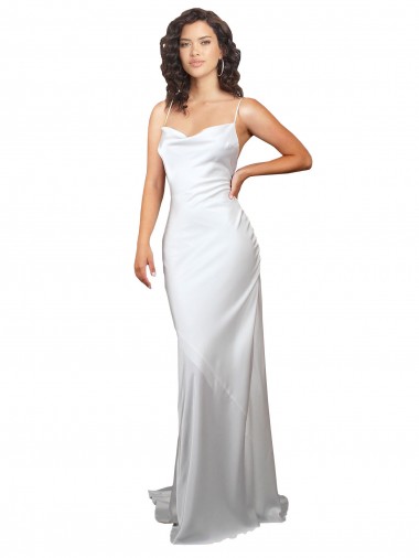 Open Back White Sheath Cowl Neck Sweep Train Beach Wedding Dresses Hobart