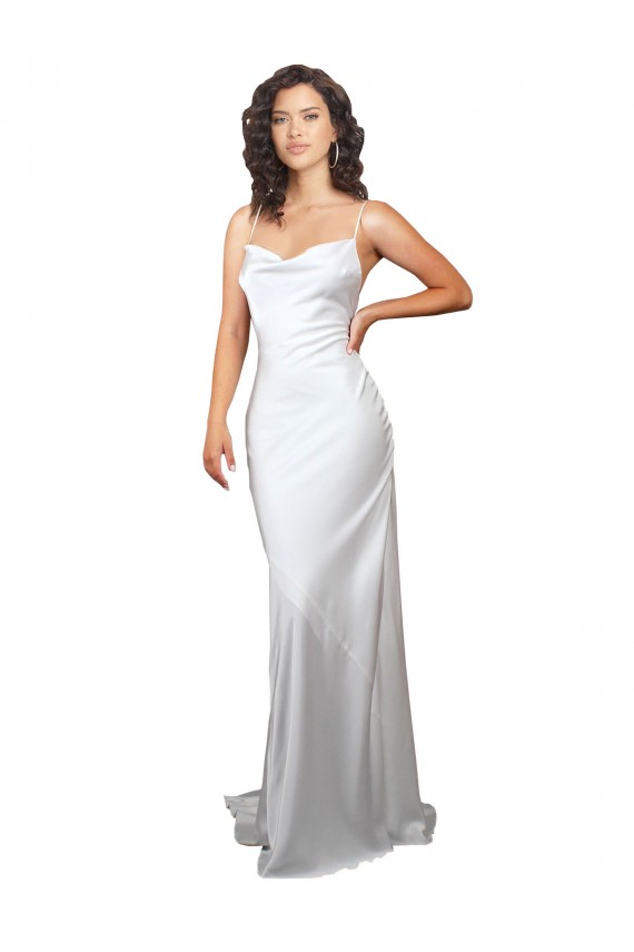 Open Back White Sheath Cowl Neck Sweep Train Beach Wedding Dresses Hobart