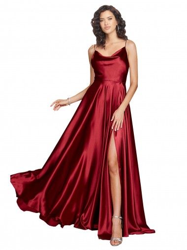 Low Back Burgundy A-Line Cowl Neck Long Black Tie Evening Dress / Prom Dress / Bridesmaid Dress Hobart