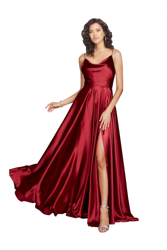 Low Back Burgundy A-Line Cowl Neck Long Black Tie Evening Dress / Prom Dress / Bridesmaid Dress Hobart