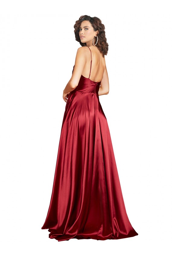 Low Back Burgundy A-Line Cowl Neck Long Black Tie Evening Dress / Prom Dress / Bridesmaid Dress Hobart