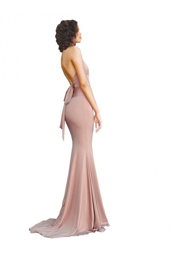 Low Back Dusty Pink Mermaid V-Neck Long Formal Evening Gown / Prom Dress / Bridesmaid Dress Hobart