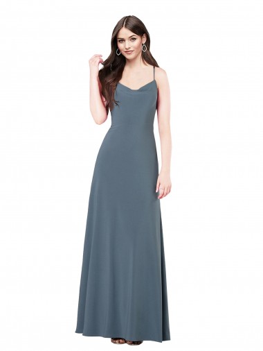 Low Back Slate Grey A-Line V-Neck Long Prom Dress / Bridesmaid Dress Hobart