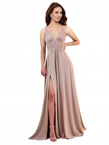 Low Back Dusty Pink A-Line V-Neck Long Black Tie Evening Gown / Prom Dress / Bridesmaid Dress Hobart