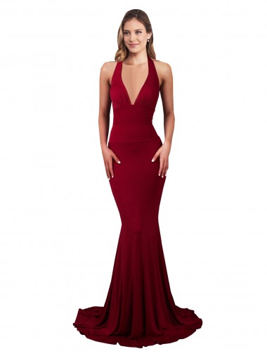 Open Back Burgundy Mermaid V-Neck Long Formal Evening Gown / Prom Dress / Bridesmaid Dress Hobart