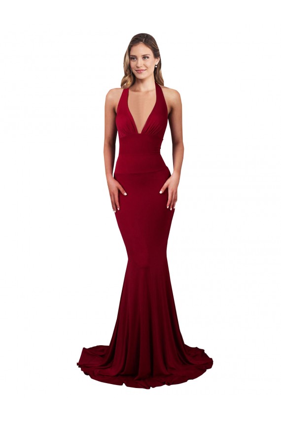 Open Back Burgundy Mermaid V-Neck Long Formal Evening Gown / Prom Dress / Bridesmaid Dress Hobart