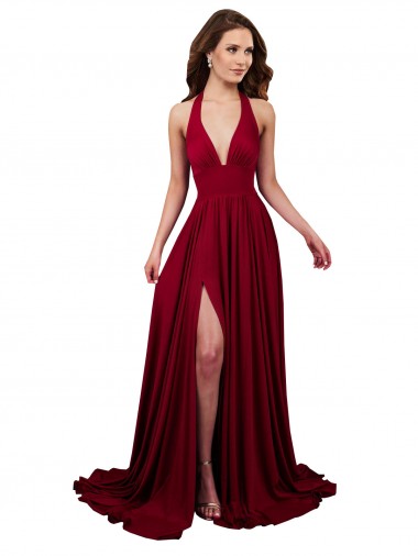 Open Back Burgundy A-Line V-Neck Long Black Tie Evening Gown / Prom Dress / Bridesmaid Dress Hobart