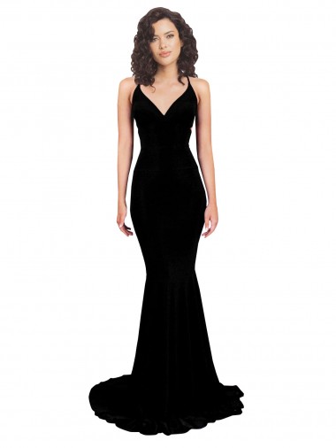 Open Back Black Mermaid V-Neck Long Formal Evening Gown / Prom Dress / Bridesmaid Dress Hobart