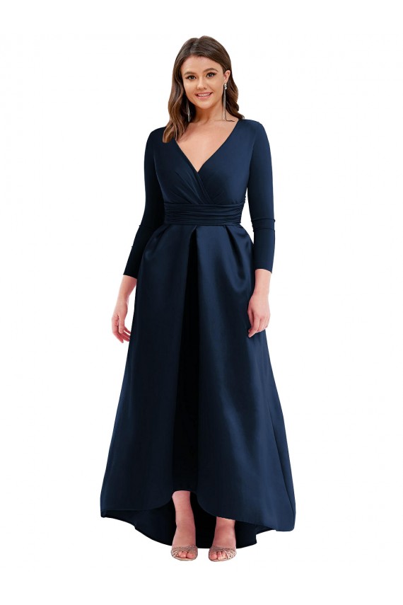 Dark Navy Ball Gown V-Neck Long High Low Plus Size Evening Gown / Prom Dress / Bridesmaid Dress Hobart