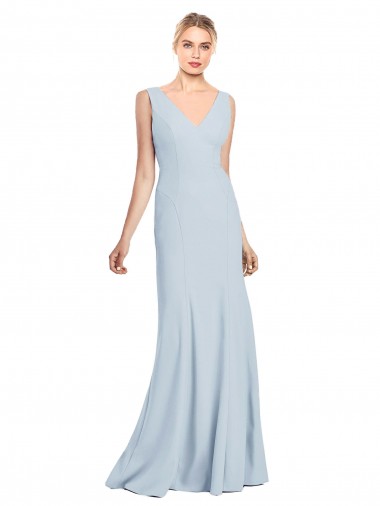 Low Back Light Sky Blue Trumpet V-Neck Long Bridesmaid Dress / Formal Dress Hobart