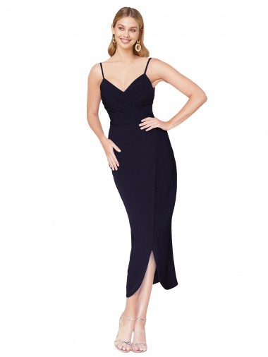 V-Back Dark Navy Mermaid High Neck Knee Length Formal Dress / Bridesmaid Dress Hobart