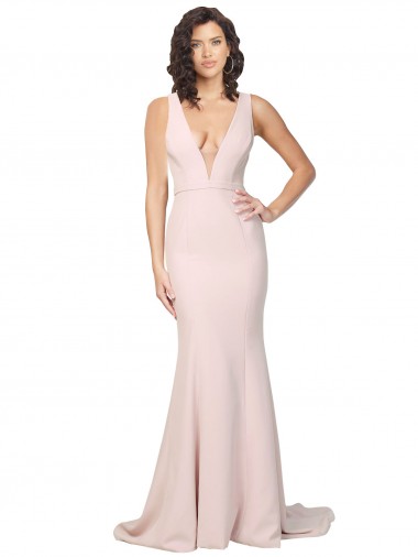 V-Back Pink Sheath V-Neck Sweep Train Black Tie Evening Gown / Prom Dress / Bridesmaid Dress Hobart