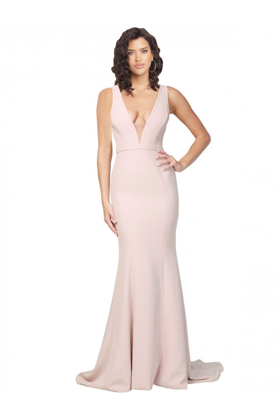 V-Back Pink Sheath V-Neck Sweep Train Black Tie Evening Gown / Prom Dress / Bridesmaid Dress Hobart