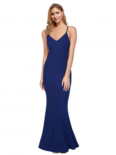 Open Back Royal Blue Sheath V-Neck Long Formal Dress / Bridesmaid Dress Hobart