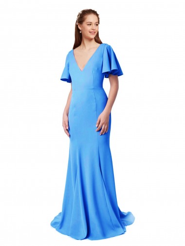 V-Back Peacock Blue Mermaid, Sheath V-Neck Sweep Train Prom Dress / Bridesmaid Dress Hobart