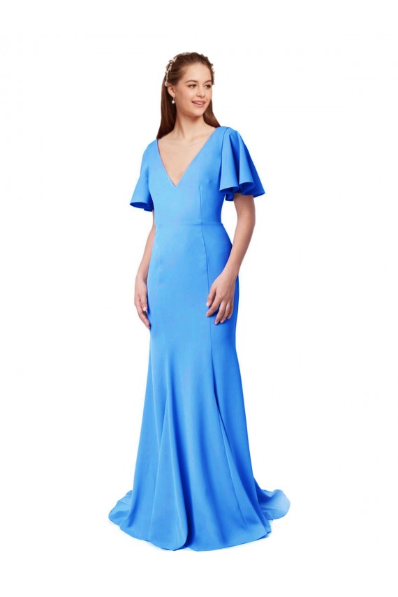 V-Back Peacock Blue Mermaid, Sheath V-Neck Sweep Train Prom Dress / Bridesmaid Dress Hobart