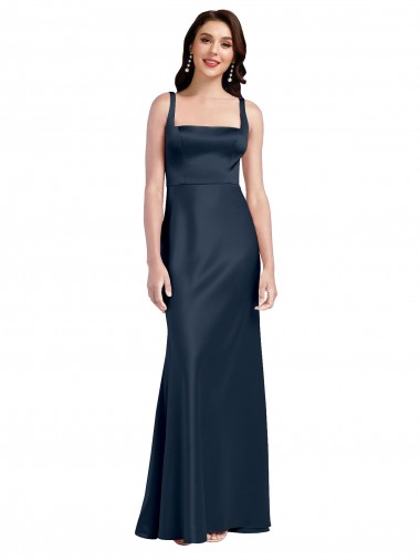 Low Back Dark Navy A-Line Square Neck Long Formal Evening Gown / Prom Dress / Bridesmaid Dress Hobart