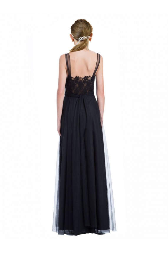 Low Back Black A-Line Illusion Neck Long Bridesmaid Dress Hobart