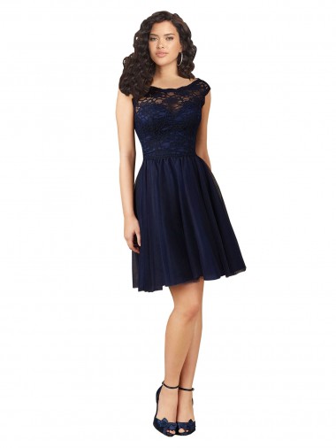 V-Back Dark Navy A-Line Bateau Neck Knee Length Bridesmaid Dress Hobart