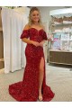 Red Sheath Off the Shoulder Court Train Prom Dress / Evening Dress Hobart