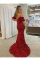 Red Sheath Off the Shoulder Court Train Prom Dress / Evening Dress Hobart