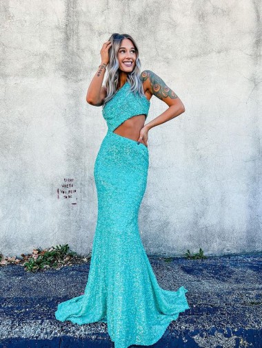 Shown Color Mermaid One Shoulder Sweep Train Prom Dresses Hobart