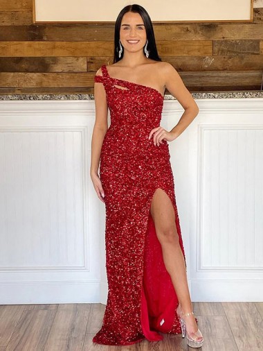 Burgundy Sheath One Shoulder Sweep Train Prom Dress Hobart