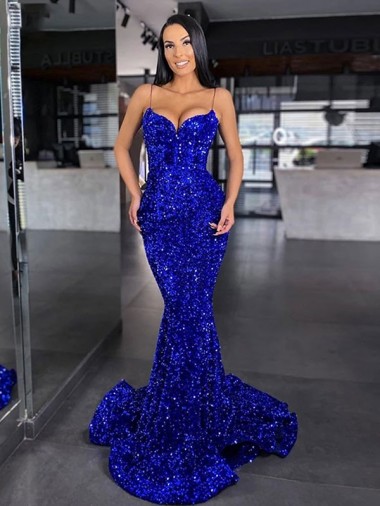 Royal Blue Mermaid Spaghetti Straps Sweep Train Evening Gown / Prom Dress Hobart