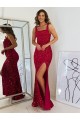 Burgundy Sheath Square Neck Long Prom Dress Hobart